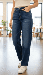 jean femme coupe droite bleu moyen