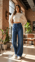 jean large trendy bleu foncé