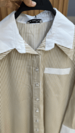Chemise Femme Rayée Beige et Blanche Style Classique