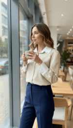 Chemise Femme Rayée Beige et Blanche Style Classique