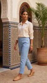 Pantalon Bleu Ciel – Élégance Fluide et Confort Absolu