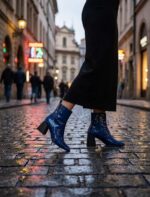 Bottines en Cuir Verni Bleu – Style Audacieux et Brillance Chic
