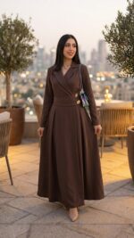 Robe Longue Marron – Élégance Modest Fashion et Détails Dorés