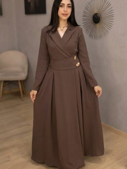 Robe Longue Marron – Élégance Modest Fashion et Détails Dorés