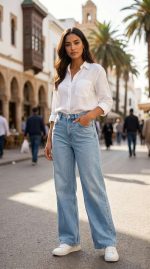 Jean Large Bleu Clair – Coupe Wide-Leg et Allure Rétro-Chic
