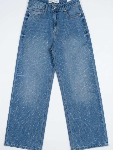 Jean Large à Strass – Denim Scintillant et Coupe Wide-Leg Glamour