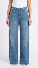 Jean Large à Strass – Denim Scintillant et Coupe Wide-Leg Glamour