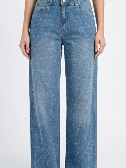 Jean Large à Strass – Denim Scintillant et Coupe Wide-Leg Glamour