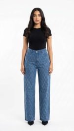 Jean Large à Strass Parsemés – Effet Ciel Étoilé et Coupe Wide-Leg
