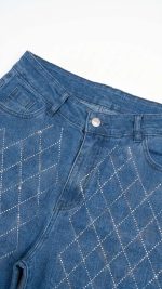 Jean Large à Strass Parsemés – Effet Ciel Étoilé et Coupe Wide-Leg