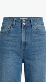 Jean Droit Bleu à Double Bouton – Coupe Sculptante et Style Intemporel