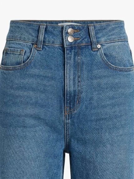 Jean Droit Bleu à Double Bouton – Coupe Sculptante et Style Intemporel