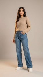 Jean Droit Bleu à Double Bouton – Coupe Sculptante et Style Intemporel