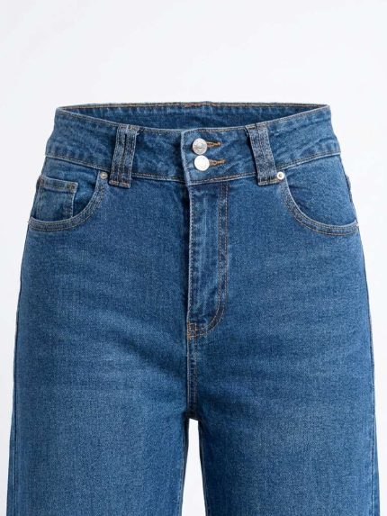 Jean Droit Bleu Foncé à Double Bouton – Élégance Brute et Coupe Sculptante