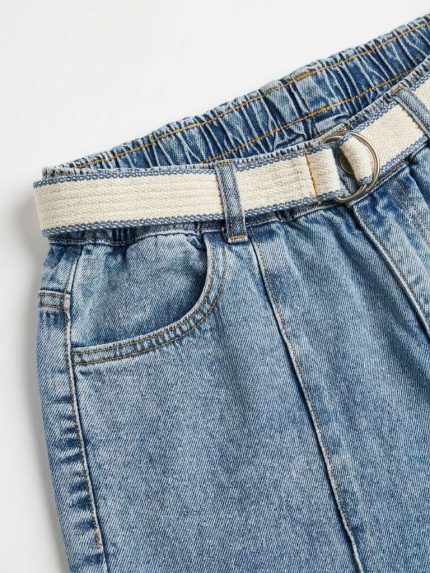 Jean Large Bleu Clair avec Ceinture – Couture Centrale et Confort Absolu