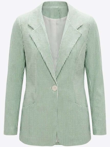 Blazer Rayé Vert et Blanc – Fraîcheur Estivale et Élégance Dynamique