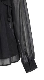 Blouse Noire Transparente à Volants – Charme Mystérieux et Élégance Romantique