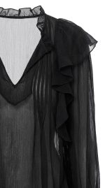 Blouse Noire Transparente à Volants – Charme Mystérieux et Élégance Romantique