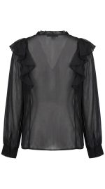 Blouse Noire Transparente à Volants – Charme Mystérieux et Élégance Romantique