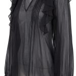 Blouse Noire Transparente à Volants – Charme Mystérieux et Élégance Romantique