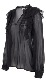 Blouse Noire Transparente à Volants – Charme Mystérieux et Élégance Romantique