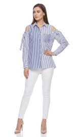 Chemise Asymétrique Rayée – Esprit Patchwork et Éclats de Strass