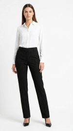 Pantalon Noir à Fines Rayures – L'Élégance Tailleur et Silhouette Allongée