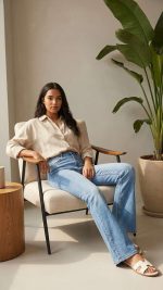 Jean Flare Taille Haute – Allure Rétro-Chic et Fabrication Marocaine
