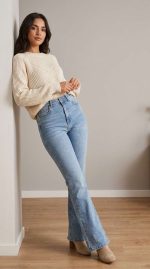 Jean Flare Bleu Clair – Coupe Évasée et Délavage Lumineux