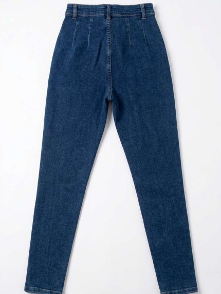Jean Taille Haute Bleu Foncé – Coupe Structurée et Détails Élégants