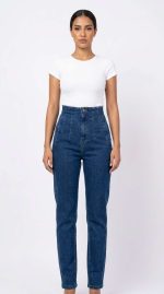 Jean Taille Haute Bleu Foncé – Coupe Structurée et Détails Élégants