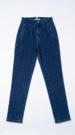 Jean Taille Haute Bleu Foncé – Coupe Structurée et Détails Élégants