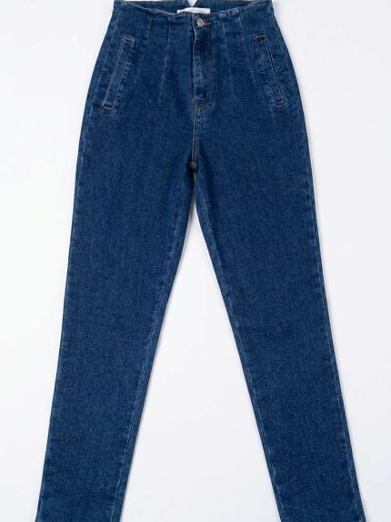 Jean Taille Haute Bleu Foncé – Coupe Structurée et Détails Élégants