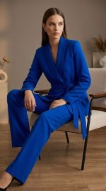 Ensemble Tailleur Bleu Roi Deux Pièces – Élégance Audacieuse et Allure Structurée
