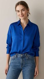 Chemise Satinée Bleu Roi – Élégance Fluide et Couleur Vibrante