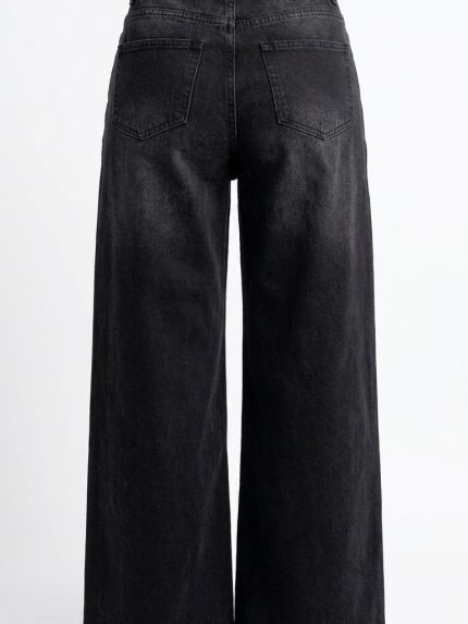 Jean Large Noir Délavé – Coupe Wide Leg et Allure Urbaine