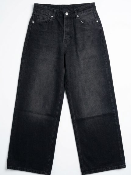 Jean Large Noir Délavé – Coupe Wide Leg et Allure Urbaine