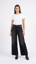 Jean Large Noir Délavé – Coupe Wide Leg et Allure Urbaine