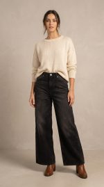 Jean Large Noir Délavé – Coupe Wide Leg et Allure Urbaine