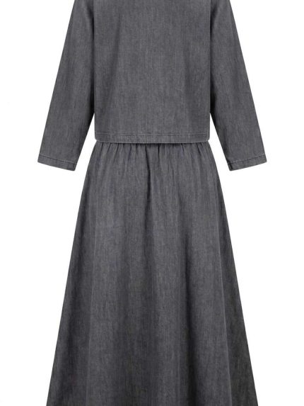 Ensemble Jupe Denim Gris Deux Pièces – Élégance Décontractée et Esprit Bohème