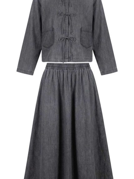 Ensemble Jupe Denim Gris Deux Pièces – Élégance Décontractée et Esprit Bohème