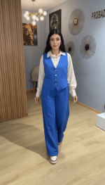Ensemble Tailleur Gilet Bleu Roi Deux Pièces – Chic Masculin-Féminin et Allure Moderne