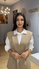 Ensemble Tailleur Gilet Beige Deux Pièces – Élégance Structurée et Style Superposé