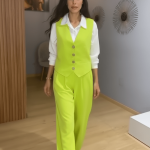 Ensemble Tailleur Gilet Vert Anis Deux Pièces – Audace Colorée et Chic Tendance