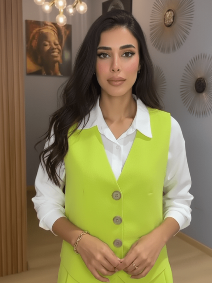 Ensemble Tailleur Gilet Vert Anis Deux Pièces – Audace Colorée et Chic Tendance