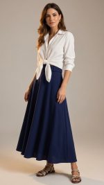 Jupe Longue Bleu Marine Ceinturée – L'Élégance Intemporelle pour vos Ensembles