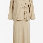 Ensemble 2 Pièces Femme Grand Taille : Chemise Croisée & Jupe Longue Beige Sable |