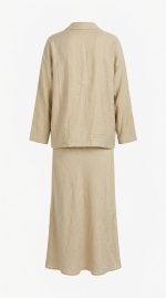Ensemble 2 Pièces Femme Grand Taille : Chemise Croisée & Jupe Longue Beige Sable |