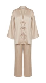 Ensemble 2 Pièces Femme : Veste à liens noués et Pantalon Large Beige | Orkidia Fashion Nador