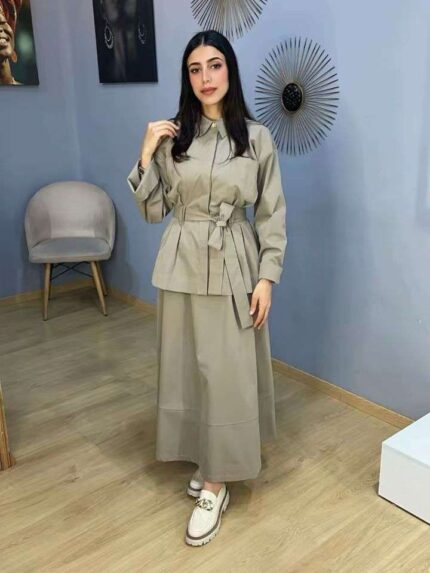 nsemble Deux Pièces Chic avec Veste Ceintrée et Jupe